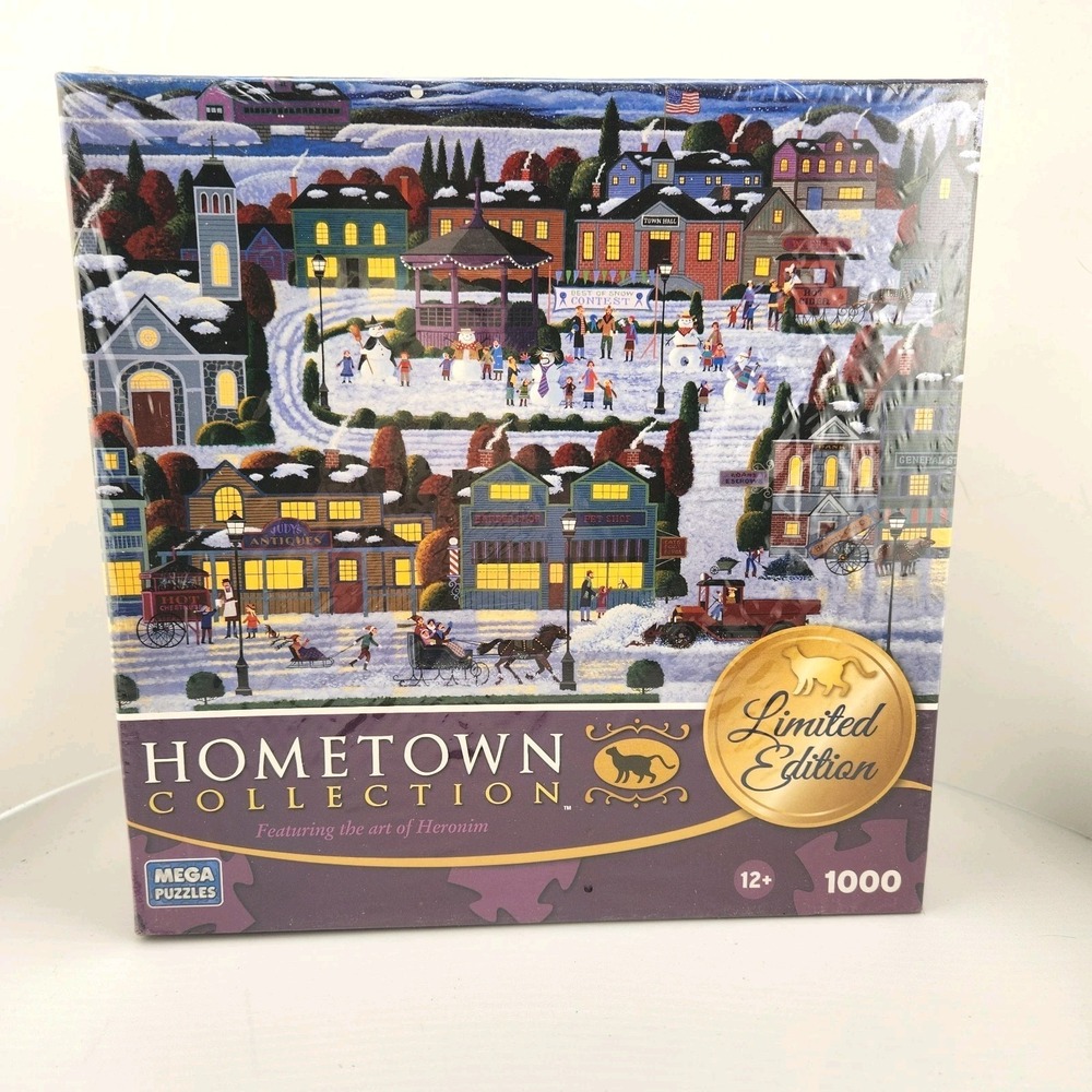 New Sealed Mega Puzzles Hometown Collection "Best of Snow" Heronim 1000 pc